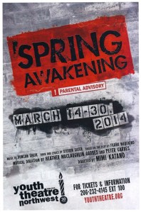 Poster for Youth Theatre Northwest 2014 production of Spring Awakening