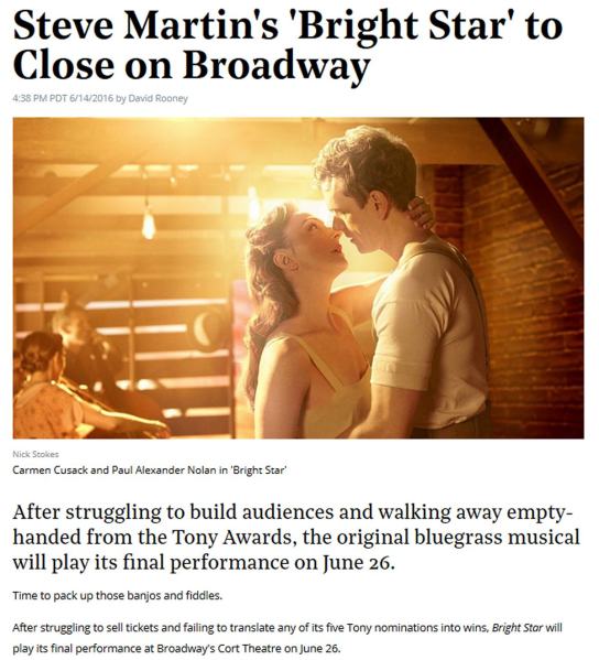 Hollywood Reporter article on Bright Star closure