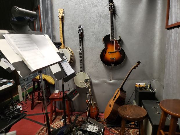 Bright Star equipment setup for Taproot Theatre production, Seattle 2019