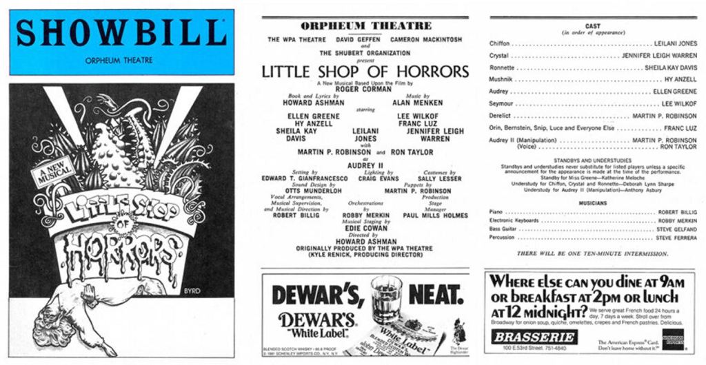 Pages from Little Shop of Horrors 1982 Off Broadway Showbill